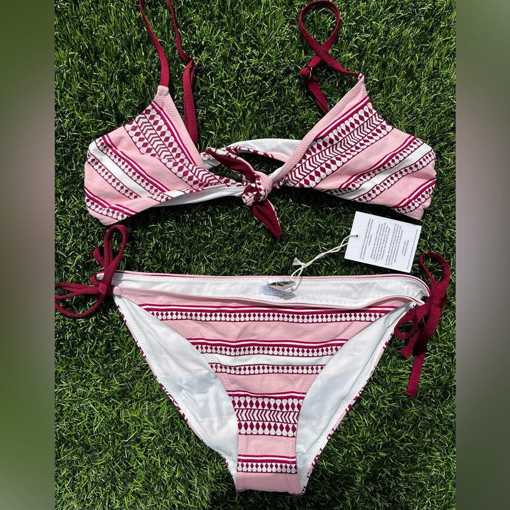 NWT Lemlem “NEELA” 2 piece bikini Set, pink /maroon stripe, size Large